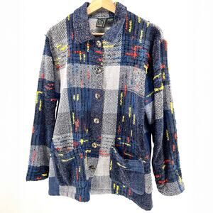 Vintage Y2K Daniel K Blue Plaid 100% Cotton Boho Artsy Chore Jacket